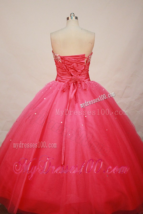 Lovely Red Strapless Floor-length Beaded Corset Sweet 15 Dress